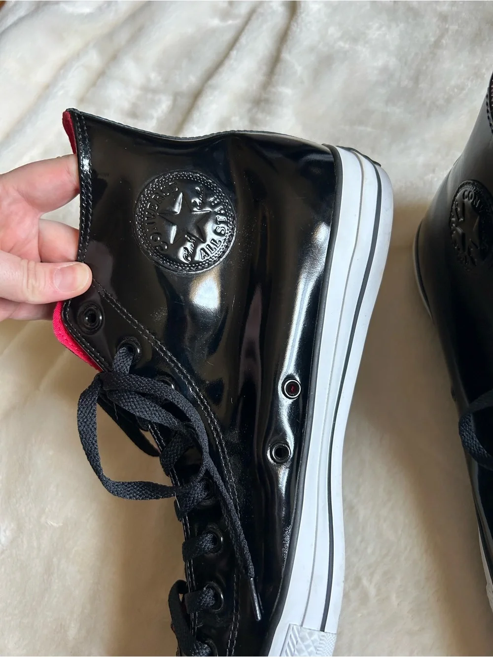 Converse black patent leather high top sneakers men's 13 - Picture 4 of 7